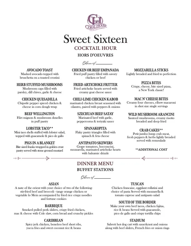Sweet Sixteen Menu