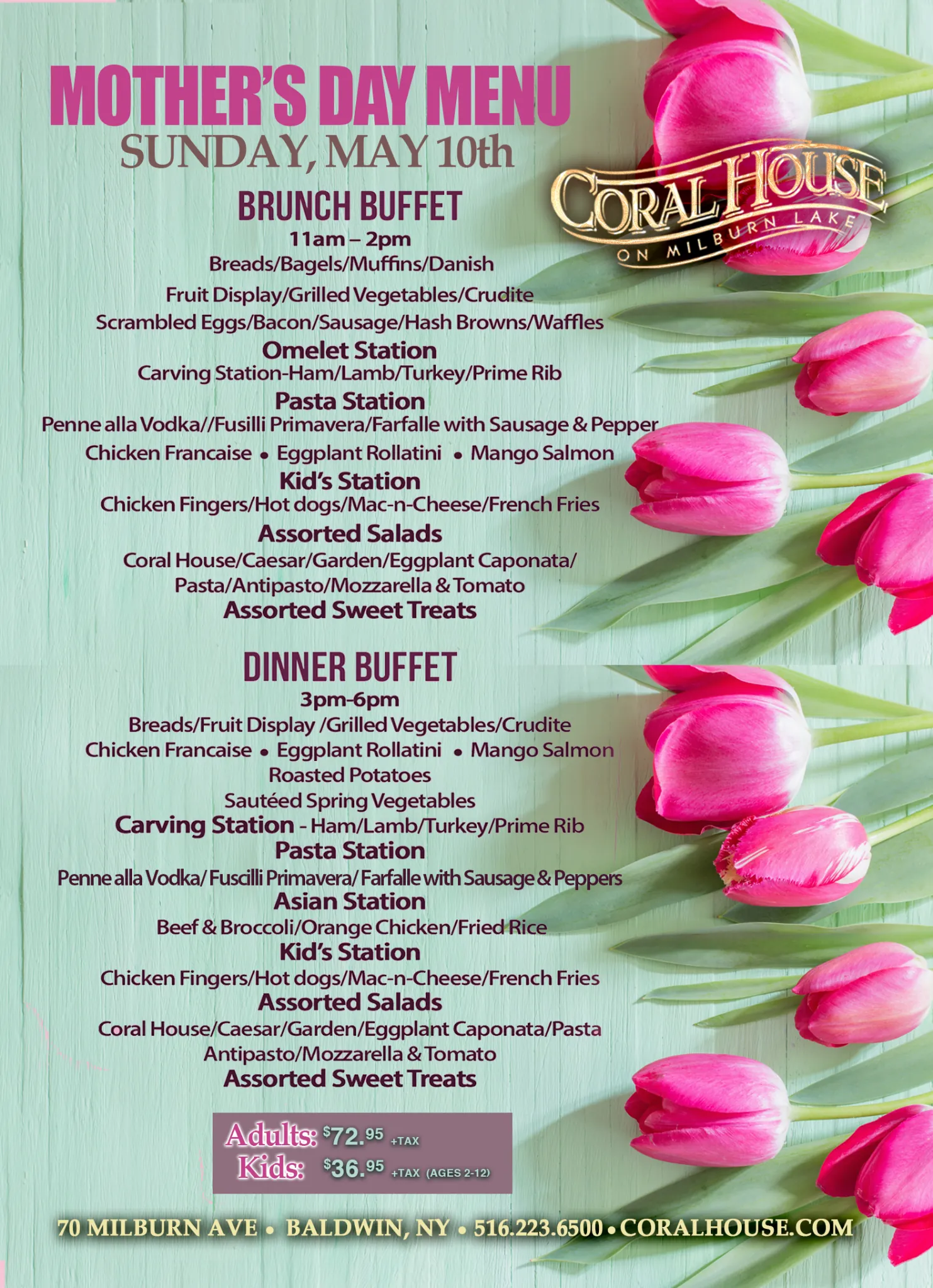Coral House Mothers Day Menu